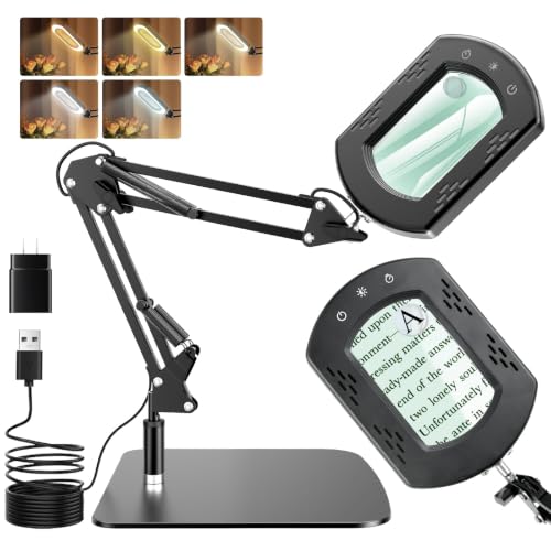 10X Magnifying Glass with Light and Stand, Lighted Desk Magnifying Lamp - color: Black (Base)