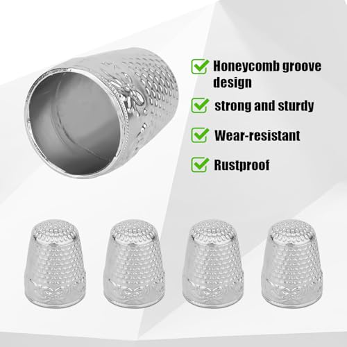 4pcs Metal Sewing Thimbles for Finger, Metal Fingertip Protectors Copper Thumb Finger Shield Rings Thimbles Pads Guard Cover for Hand Embroidery Quilting Accessories Knitting DIY Tools (Silver) - color: Silver
