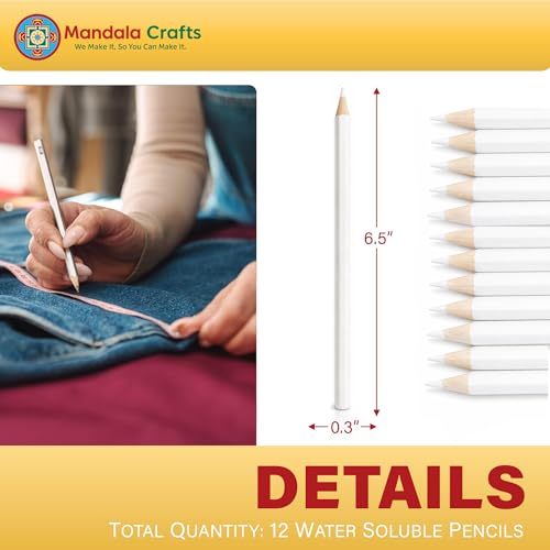 Mandala Crafts White Water Soluble Fabric Pencils for Sewing Quilting - color: White