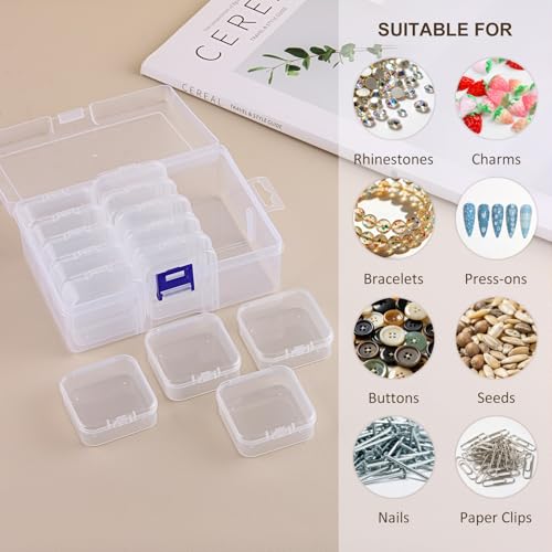 SUTOKAKA 14Pcs Small Bead Organizers with Plastic Storage Box, Mini Clear Jewelry Bead Container, Small Components Holder Case for DIY Nail Art, Bracelet & Earring Crafting - size: 14S+1L
