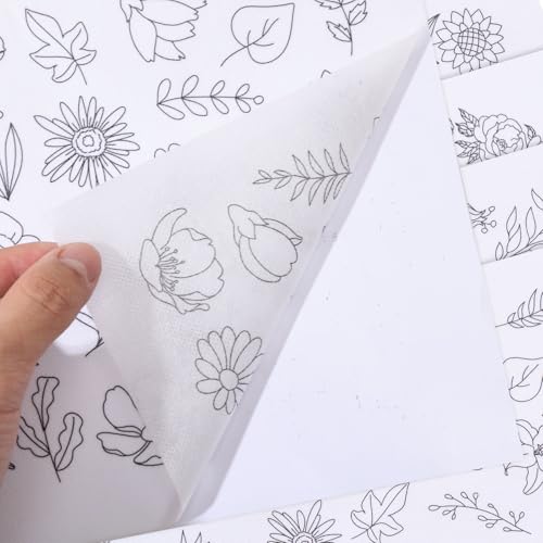 ORIGACH 4 Sheets 105 Pcs Water Soluble Embroidery Patterns Stabilizers - Pre-Printed Floral, Flowering Shrubs & Leaves Designs - Stick & Stitch Embroidery Paper for Hand Sewing Lovers - color: Floral Flowering Shrubs & Leaves