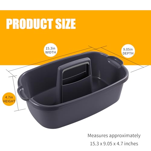 2-Pack Large Gray Cleaning Caddy for Cleaning Supplies with Handle - Portable Plastic Tote Organizer for Shower, Bathroom, Kitchen, Under Sink Storage