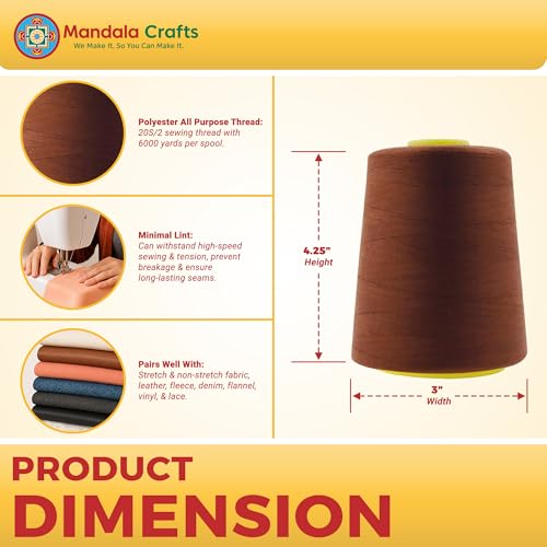 Mandala Crafts 20S/2 Brown Polyester 4 Pack of Serger Threads Cones - color: Brown, size: Pack of 4 20S/2 24000 YDs