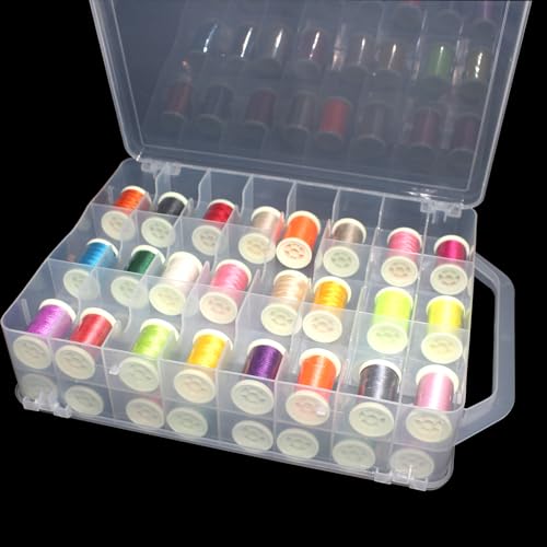 Double-Sided Storage Organizer 46 Grids Sewing Organizer Portable Thread Storage Box Clear Plastic Organizer Box for Embroidery and Sewing Threads, Beads, Small Crafts