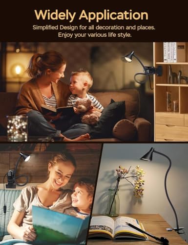Clip on Light LED Reading Light for Books in Bed, Eye Care Reading Lamp - color: Black