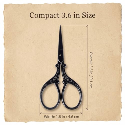 BIHRTC 3.6 Inch Embroidery Black Sharp Tip Stainless Steel Scissors Small - color: Black
