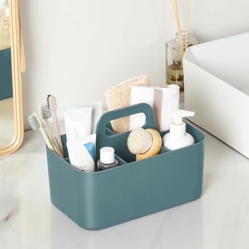 Multiuse Caddy Organizer with Handle, Portable Divided Plastic Tote Bin - Art Craft, Stationary Pen Marker Crayons, Makeup Hair Supplies Storage - Bathroom, Classroom, Dorm, Office, Desk Holder - Cyan - color: Cyan