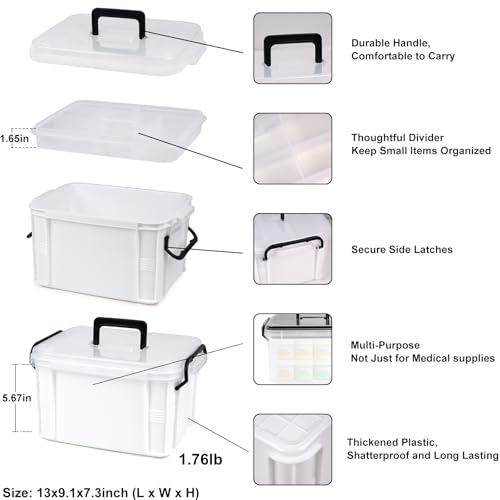 2-Tier Medicine Organizer - Plastic Portable Storage Box with Handle White - color: white