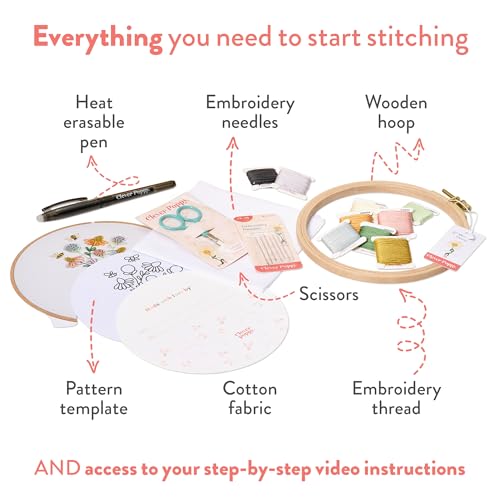 Clever Poppy Bee Happy Beginner Embroidery Kit – Easy Embroidery Kit for Beginners with Hoop, Thread & Patterns – Hand Embroidery Kit for Adults and Teens – Complete Embroidery Starter Kit