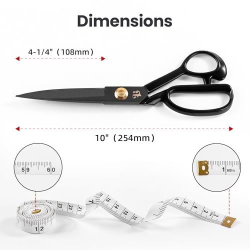 10" Left-Handed Fabric Scissors, High Carbon Steel - size: Left-hand 10 inch