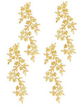 4 Pieces 10x5inch Long Patch Flower Vine with Leaf Iron on Patch Embroided Applique for Garment Curtain Pillow Blanket Trimming Shoes Jeans Clothing Embelishments (Gold) - color: Gold