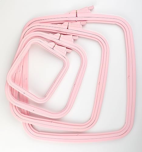 Nurge Square Embroidery Hoop - Plastic Cross Stitch Frame for Needlepoint & Embroidery - Adjustable Craft Hoop - Pink - Set of 4 - color: Pink, size: Multiple Sizes (Set of 4)