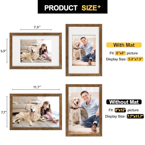 TOFOREVO 8x12 Picture Frames with 6x8 Mat Set of 2, Rustic Brown - color: Rustic Wood, size: 8x12