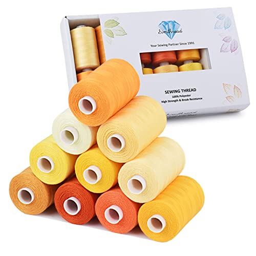 Simthread All Purpose Sewing Thread, 10 Spool Assorted Yellow Series 1000 Yards Each Bobbin Polyester Thread for Sewing, Handy Polyester Sewing Threads for Sewing Machine - (Yellow Series) - color: yellow series