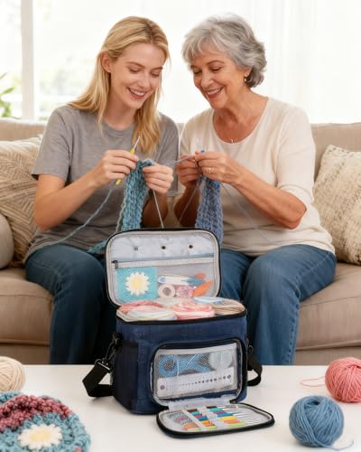 Aeelike Yarn Storage Bag Organizer, Large Crochet Tote Bag, Blue - color: Blue
