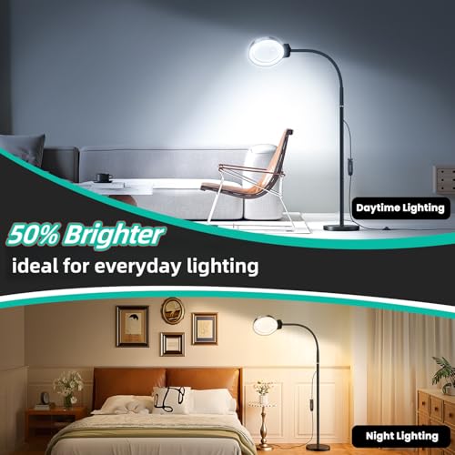 10X/30X Magnifying Glass with Light and Stand, 2-in-1 Magnifying Floor Lamp with 72 Adjustable Brightness LED Lamp Bulbs, Flexible Gooseneck Standing Magnifying Lamp for Close Work, Craft, Reading - color: Black
