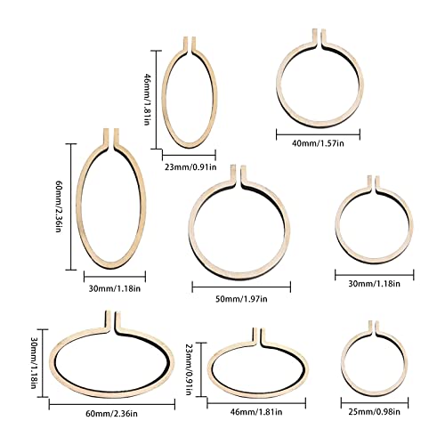 Wood Mini Embroidery Hoop Frame, 24Pcs Round Oval 0.9-2.3 Inch - size: 24Pcs Round Oval 0.9-2.3 inch
