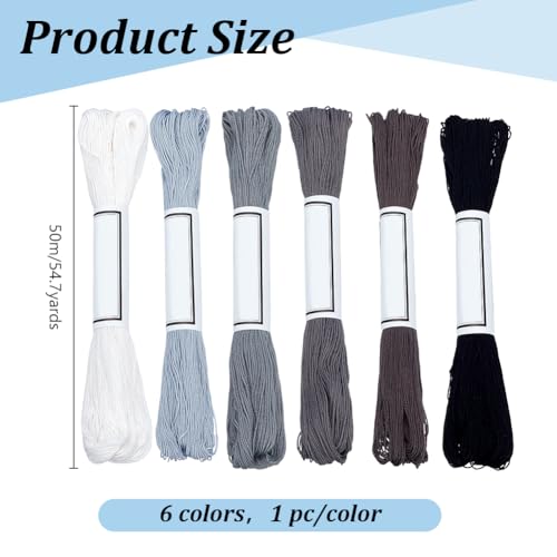 FREEBLOSS 300 Yards Sashiko Thread 6 Skeins 100% Cotton Cord Grey Japanese Embroidery Sashiko Threads for Hand Sewing Thick Sashiko Thread for Japanese Embroidery Supplies Embroidery Floss - color: Grey