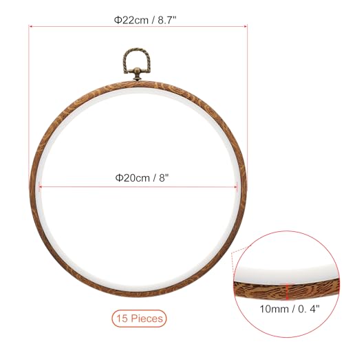 PATIKIL 8inch Embroidery Hoops, 15Pieces Imitated Wood Circle Frame Cross Stitch Hoop Ring for Embroidery Art Craft Sewing Ornaments Hanging Decoration - size: 8inch