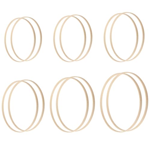 12 Pack Wooden Floral Hoops for Crafts, Wreath Rings in 6 Sizes (5, 6, 7, 8, 9, 10 Inch) - Macrame Rings for Wedding Wreath Decor and Wall Hanging