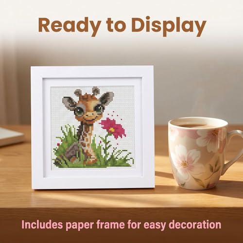 Cute Giraffe Stamped Cross Stitch Kits for Beginners Adults with Framed - color: DKJ008