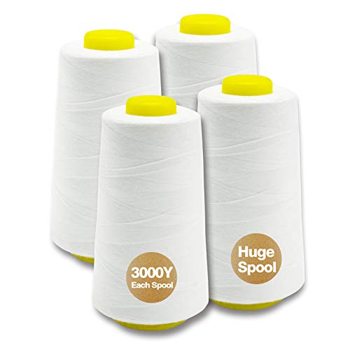 White Serger Thread, All-Purpose Thread for Sewing, Polyester, 4 Cones of 3000 Yards Each Spool for Sewing Machine - color: 4 white