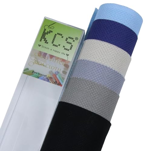 KCS 6 pc of 15" x 18" (38cmx45cm) Counted Cotton Aida Cloth Cross Stitch Fabric Rolled Box (18CT-H) - color: 18ct-h