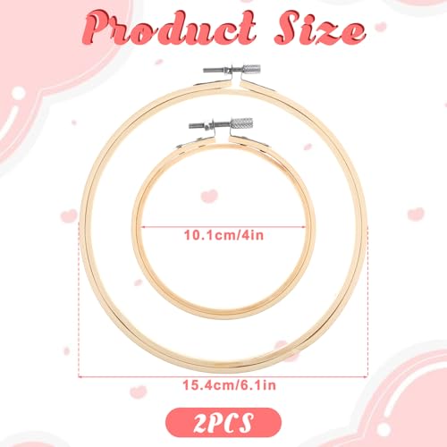 SULIKJHUI 2 Pieces Bamboo Embroidery Hoops Set, 4" and 6" Round Embroidery Hoops, Adjustable Cross Stitch Hoop for Embroideries and Craft Sewing (Natural Wood, 4" & 6Diameter)