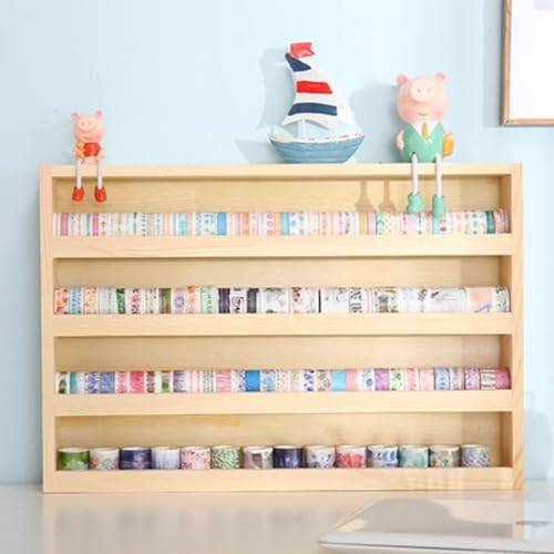 4 Layers Wood Washi Tape Box Organizer Storage with Hanging Hook,Masking Tape Desktop Tape DIY Sticker Roll Tape Cutter Holder Storage,Divider Closet Container Holder for Sewing,Thread - color: 4 Layers