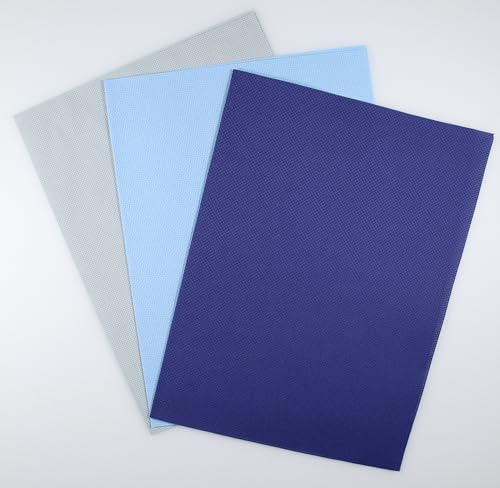 KCS 3 pc of 12" x 18"(30cmx45cm) 16CT Counted Cotton Aida Cloth Cross Stitch Fabric (Sea Foam+Light Blue+Royal Blue) - color: Sea Foam+light Blue+royal Blue
