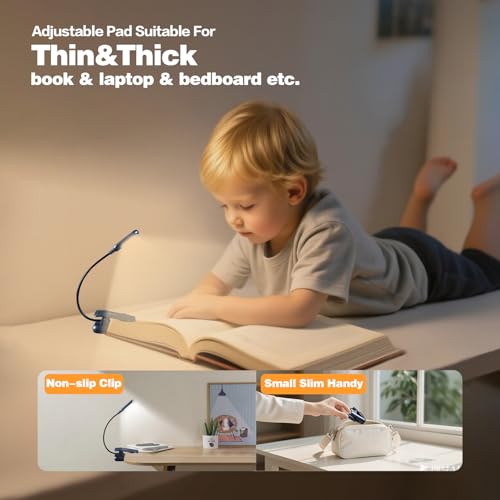 VAVOFO Rechargeable Reading Light, Clip on Book Light for Reading in Bed - color: Metallic Grey