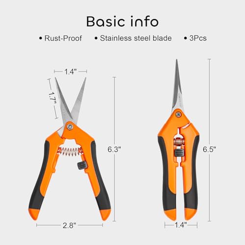 GROWNEER 6 Packs Pruning Shears Gardening Hand Pruning Snips with Straight Stainless Steel Precision Blades - style: Orange