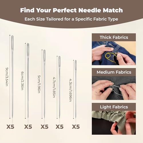 40Pcs Premium Stainless Steel Hand Sewing Needles Kit – 25 Big Eye Steel Needle Set with 6 Threads, Threaders & Thimble for Embroidery, Mending, Quilting & DIY Sewing Projects (40Pcs) - color: 40Pcs