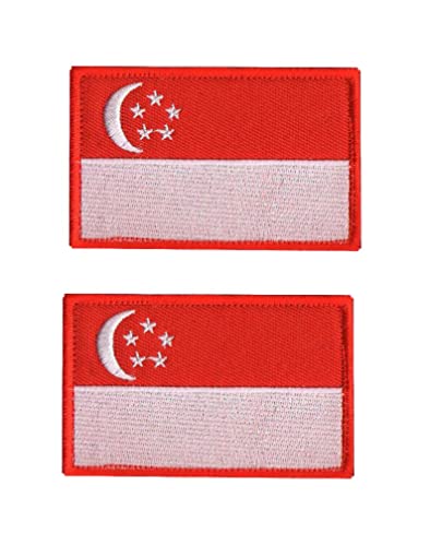 2 PCS Asia Flag Patches Hook and Loop Fastener Embroidered Tactical Military National Asia Patch (Singapore) - color: Singapore