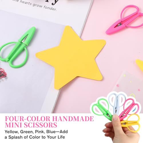 4Pcs Mini Scissors, Pointed Multi-Functional with Silicone Cap, Small Detail Scissor for Needlepoint Sewing Embroidery Travel DIY Paper Cutting & Precision Crafts (4 Colors)