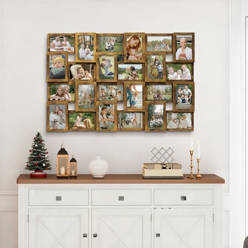 J.M.Deco Collage Picture Frames for Wall 24 Slots, Large Photo Frame Collage Wall Hanging for 4 x 6 Photo, Christmas Gift for Family or Friends - Retro Gold - color: Retro Gold, size: 24 Opening
