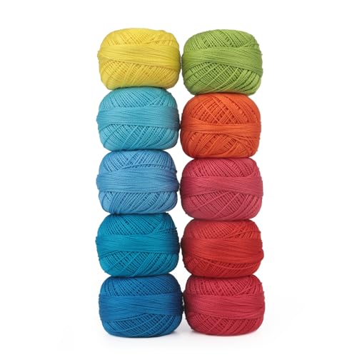 Size 8 Double Mercerized Egyptian Long Staple Cotton Pearl Thread 10 Grams (87 Yards)/Ball Crochet Thread 10 Colors per Box for Crochet Hardanger Cross Stitch Hand Embroidery (Set J) - color: Set J