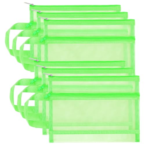 6 Pack Mesh Zipper Pouch Bags, Double Layer Nylon Pouch with Handle for Office Travel Organization (Green, A4) - color: Green, size: A4