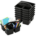 Haundry 6 Pack Black Classroom Caddy, 3-Compartment Plastic Supply Bins - color: Black