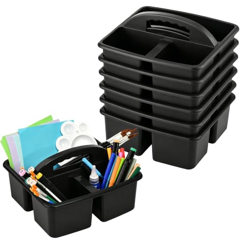 Haundry 6 Pack Black Classroom Caddy, 3-Compartment Plastic Supply Bins - color: Black