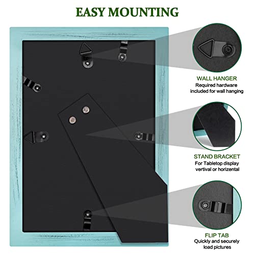 Emfogo 5x7 Picture Frame, Pack of 2 Rustic Picture Frames 5x7 with Real Glass, Solid Wood 5x7 Photo Frame for Table Top Display or Wall Mounted (Vintage Teal) - color: Vintage Teal, size: 5x7 inch