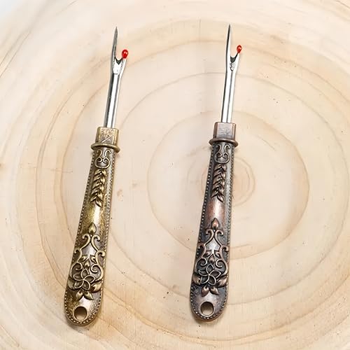 2PCS Seam Ripper with Brass Handle, Sharp Steel Blade Stitch Unpicker Thread Remover for Sewing, Embroidery, Garment Repair, Golden+Red - color: Golden+Red