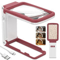 15X Magnifying Glass with Light and Stand, Real Glass Lens, Rechargeable Foldable Handheld Magnifier, 3 Color Modes Dimmable Lighted Page Magnifier for Reading Fine Prints, Seniors - Red White - color: Red White
