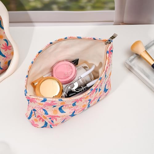 Pink Palm Tree Makeup Bag Zipper Cosmetic Toiletry Pouch Summer for Travel - color: Coco Seaside