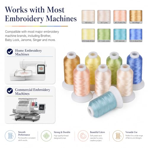 Simthread Pastel Embroidery Thread Set, 8 Brother Color Shades, 40WT Polyester Machine Embroidery Thread, 550 Yards Each Spool for Brother Babylock Janome Singer and Other Embroidery Machines - color: 550YPastelBrother