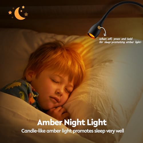acegoo Minimalist Clip On Reading Light, Head Switch Headboard Book Lamp - color: Black