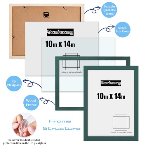 10x14 inch Wood Picture Frames for Wall Hanging,Diamond Painting Frames Rectangle Baby Scan Picture Frame for Family Walls Decoration,Anniversary,Wedding,Christmas,Halloween,Shower,Certificate (Dark - color: Dark Green, size: 10x14 inch