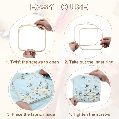 PATIKIL 7.9" x 7.9" Square Embroidery Hoops, Adjustable Bamboo Cross Stitch Hoops Ring Embroidery Frame Punch Needle Hoop for Sewing, Needlework, DIY Sewing Craft Decoration - size: 7.9" x 7.9"