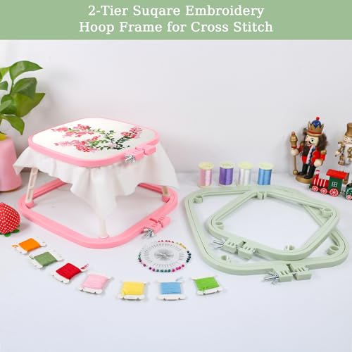 Guofa 2-Layer Embroidery Frame Stand – Adjustable Trapezoid Hoop Holder for Cross Stitch, Needlework, Quilting, Punch Needle & Sewing Crafts – Durable Plastic Hoops for Table or Lap - size: Large