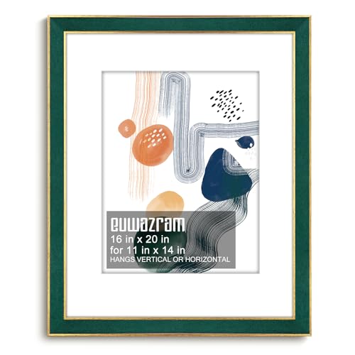 Suede 16x20 Frame - Single Frame, Christmas Elegant Green 16 x 20 Poster Frame with Mat for 11x14, 16x20 Picture Frames for Artwork, Puzzles, Photos and Movie Posters - color: Green, size: 16" x 20" / 11" x 14" mat